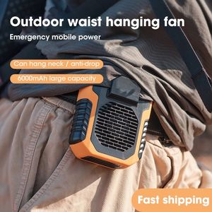 Waist Mini Portable Fan Turbo USB Rechargeable Fan 6000mAh Battery For Camping Outdoor Sports Neck Fan Electric