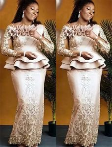 2022 плюс размер арабский aso ebi шампанский кружево сексуальные мама невесты платья с длинными рукавами оболочка винтажные вечерние вечерние платья для вечеринок