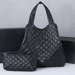 Genuine Leather Check Women Handbag Designer Tote Top Quality Large Travel Crossbody Purses Black