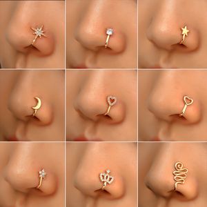 16 estilos pequenos anéis de nariz falsos de cobre para mulheres sem piercing banhado a ouro clipe no nariz algema garanhão meninas moda festa jóias
