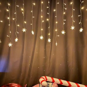 Dizeler Noel Çelenk Led Yıldız Karavak Şekli Perde Icikle Dize Işık 3.5m Kış Partisi Bahçe Sahnesi Açık Dekoratif Aydınlık
