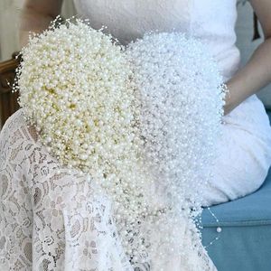 Düğün Çiçekleri% 100 Buket Çiçek Gelin Full İnciler Ivory Beyaz El Yapımı Sulu Gelin Buketwedding