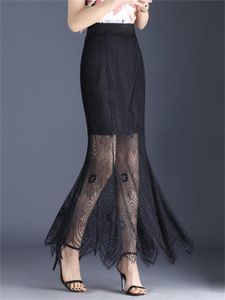 Юбки Элегантная модная черная кружевная юбка для бодинга рыбь