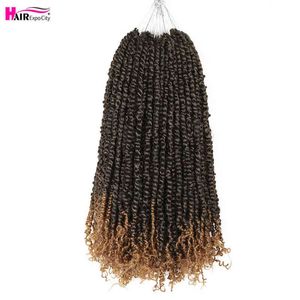18" Passion Twist Hair Pre Looped Water Wave Crochet Braids Bohemian Fluffy Synthetic Braiding Extensions Expo 220610