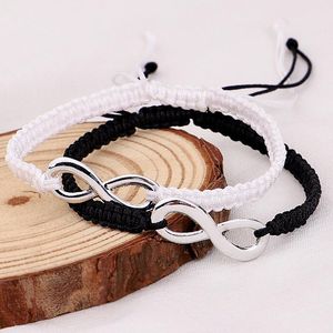 Cazibe bilezikler 2pcs/set mesafe çift bilezik erkek kadınlar klasik siyah beyaz sonsuzluk sonsuza kadar braslet el yapımı örgülü bracletcharm