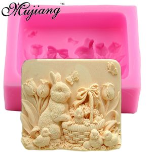 Mujiang Пасхальный кролик Силиконовый мыло плесень глиняная свеча