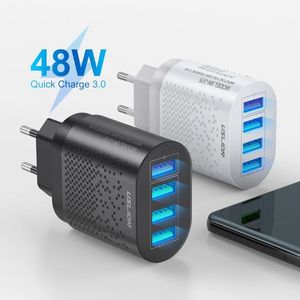 EU/US/UK PLUG USB CHARGE 3A QUIK Зарядное устройство для мобильного телефона для iPhone 13 Samsung Xiaomi 4 Port 48W Fast Wall Chargers