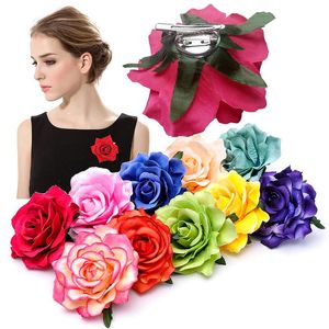 18 Renkler Kızlar Çiçek Saç Aksesuarları Kadınlar Için Gelin Plaj Gül Çiçek Klipler DIY Headdress Broş Düğün Flores Fırın