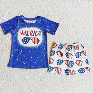 Наборы одежды оптовой модный ребенок 4 июля летние дети голубые коротки
