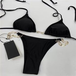 Bayan Mayo Tasarımcısı Bikini Set Swim Suit Tanga Siyah Kız Mayo Seksi Moda Pembe Triangl Plaj G Bel Zincir Kapak Spagetti Yaz Banyo 20ss kadar Şınav