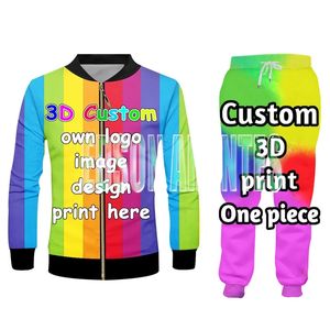 Custom DIY Негабаритный 7xl Unisex Casual Crestuit Set Harajuku 3D Print Print zipper zipper joggir