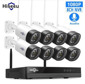 H.265 Kits 3MP 8CH Áudio Sem Fio CCTV Sistema de Câmera IP ao Ar Livre Sistema NVR Kit 2 MP 1080P 1T 3T HDD App View Hiseeu