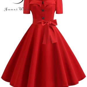 Kadın Yaz Elbise Zarif Retro Vintage 50'ler 60'lar Robe Rockabilly Salıncak Pinup Elbiseler Rahat Artı Boyutu Kırmızı Parti Vestidos 220402