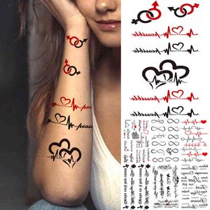 NXY Geçici Dövme Kalp Atışı Karakter Küçük S Kız Erkek Çift Için Çift Benzersiz Metin Su Geçirmez Çıkartmalar Vücut Sanatı Sahte Tatoos 0330