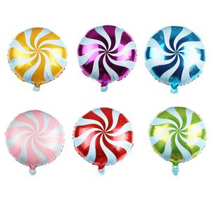 2022 Yeni Yuvarlak Fırıldak Desen Balonlar 6 Stil Şeker Renkler Pembe / Yeşil / Sarı / Mavi / Kırmızı / Fushcia Dekoratif Çocuklar Doğum Günü Partisi Folyo Balon Toptan