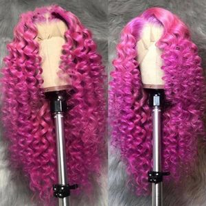 Прозрачный кудрявый вьющийся кружевной передний парик 13x4 розовый цвет бразильские парики для женщин синтетический кружевной передний термостойкий
