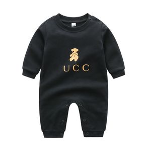 Tulum Bebek Kız Tek Parça Tulumlar Pamuklu Giysiler Erkek Bodysuits Yenidoğan Uzun Kollu Baskılı Ayı Lüks Tasarımcı Giyim Bebek Yaz Tırmanma Onesies Dropship