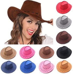 Moda vintage cowboy chapéu estilo ocidental camurça aba larga jazz chapéu de feltro fedora chapéus vestido extravagante acessório para homens mulheres fy3768 gc11201