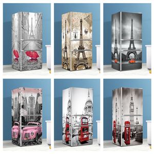 Eyfel Tower Araba Buzdolabı Kapak Kapağı Dekorasyon Vinil Buzdolabı Duvar Kağıdı Kendinden Yapışkan İngiliz Tarzı Dondurucu Film 220716