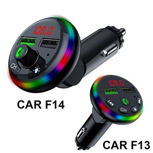 F13 Car Bluetooth Kit 5.0 FM передатчик беспроводной обработки передатчиков MP3-плеер MP3-плеер Ambient Light USB Зарядка u Диск игра 12-24V f14