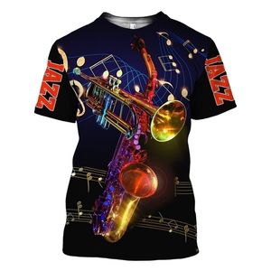 Caz Tshirt 3D Baskı Sax Gitar Klarnet Erkek Tshirt Klasik Müzik Aletleri Kısa Kollu Hip Hop Rahat Tee 220706