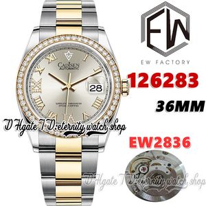 EWF V3 EW126283 EW2836 Otomatik Bayanlar Elmasları İzle Diamonds Gümüş Dial Roman İşaretleri İki Ton 904L Çelik Bilezik Aynı Seri Garanti Kartı Sonsuzluk Saatleri