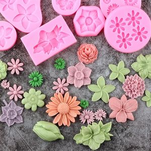 Sun Flower Daisy Gül Şakacı Orkide Silikon Kalıp Diy Cupcake Fondan Kek Dekorasyon Araçları Şeker Çikolata Gumpaste Kalıp 220815