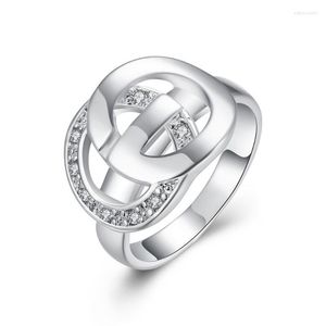 Обручальные кольца Оптовые 925 Серебряное серебро Большой двойной круг кросс -раунд циркон камень для женской девушки обручальный подарок модный Эдви22