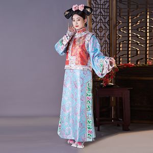 TV Film Stage Wear Qing Hanedan Prenses Elbise Kadınlar Geleneksel Etnik Giyim İşlemeli Zarif Klasik Robe Cosplay Göster Fantezi Kostüm