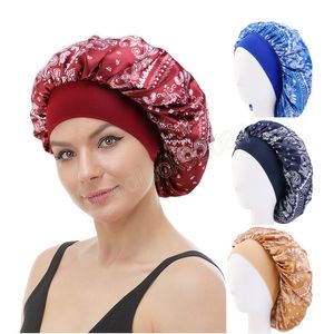 Kadınlar için yumuşak saten kaput kemo kapağı paisely desen gece uykusu ipeksi şapka geniş elastik bant saç bakım kapağı toptan satış