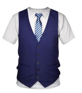 2022 3d tişört komik sahte takım smokin bow tie 3d baskılı tişörtler erkekler yaz moda kısa kollu sokak giysisi sahte takım elbise yelek tişört
