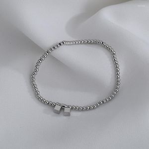 Цепочка связи изящное геометрическое маленькое квадратное браслет персонализированный эластичный дизайн веревки с бисером ручной украшения элегантные женские украшения Fawn22