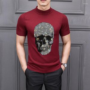 Erkek Sweaters Sonbahar/Kış Süper Parlak Rhinestone Büyük Kafatası Kazak 3D Desen Kaşmir Örgü Erkekler T-Shirt Lüks Kısa Sleevemen's OL