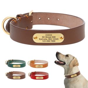 Индивидуальное кожаное воротник регулируемый индивидуальный ожерелье для воротничков для маленьких средних больших собак Бесплатный гравюрный сервис 220622