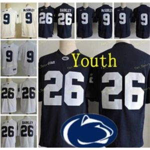 Thr Gençlik Penn State Nittany Lions 9 Trace McSorley 26 Saquon Barkley Jersey Kids Big Ten Penn State Lacivert Beyaz Dikişli Kolej Futbolu