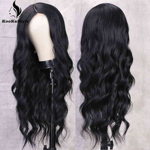 Длинный волнистый черный парик Синтетик для женщин натуральные волосы средняя часть Блондинка Красная Косплей Сделка Африка 220622