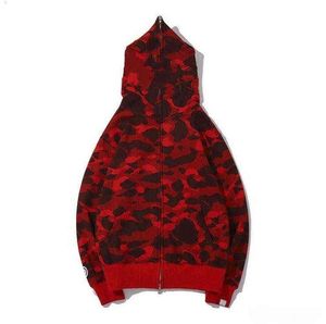 Hip Hop Yeni Sevgili Camo Shark Baskı Pamuk Sweater Hoodies Erkekler Gündelik Mor Kırmızı Kamu