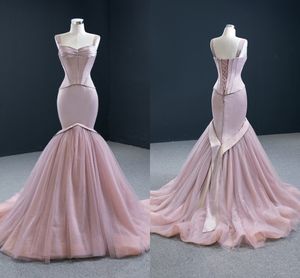 2022 Мода румяна розовые русалки вечернее вечернее платья носить женщин плиссированные бисером спагетти ремни выпускного платья специальный случай женщин плюс размер