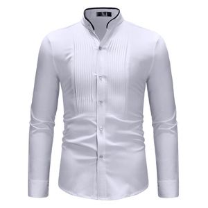 Erkek Casual Gömlek Erkek Beyaz Mandarin Yaka Elbise Düğün Smokin Gömlek 2022 Marka Slim Fit Uzun Kollu Erkek İş Chemise