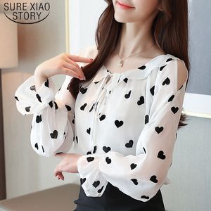 Chiffon Women Shirts Polka Dot Impresso com babados de lanterna solta Blouses Long Sweet Ladies Tops 6449 50 210510