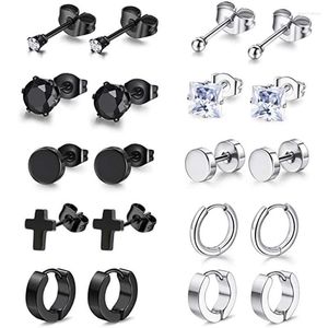 Stud 10 pares de aço inoxidável CZ Brincos de prata pretos para homens Mulheres Earring redondo Ear piercing Jóia Moni22