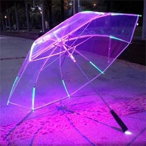 Yeni 8 Kaburga Işık Up Blade Runner Style Değiştirme Renk Led Şemsiyesi El feneri Şeffaf Sap Düz Şemsiye Parasol T200117