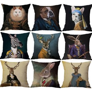 Rabbit Zebra Giraffe Elephant Deer Pug Horse Cushion Cover 45X45cm Nordic Fashion Animal Sofa Decorative Throw Pillow Case 220623