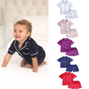 Летняя детская одежда пижама набор пятна Шелк мягкий твердый цвет удобный детские девочки мальчики пижамы костюм для сна 220714