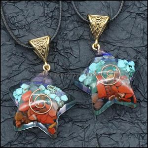 Подвесные ожерелья подвески ювелирные украшения с покрытием смолы Colorf Каменные бусины Звездные колье исцеление для мужчин Rop dha5y