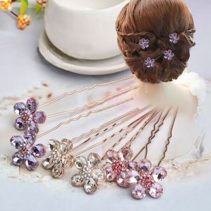 4pcs Kadın U şeklindeki Pin Metal Barrette Klip Kipi Kristal Çiçek Gelin Tiara Saç Aksesuarları Düğün Saç Modeli Tasarım Araçları