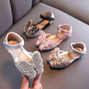 İlkbahar ve Sonbahar Kore Kızlar Çocuk Rhinestone Prenses Dans Ayakkabıları Performans Ayakkabı Kelebek Inciler Bebek Kız Sandalet G220418