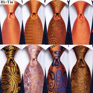 Оранжевый твердый Paisley Mens Tie Set Silk Wedding для мужчин модельер качественный хэкки -запонок Dropshipping