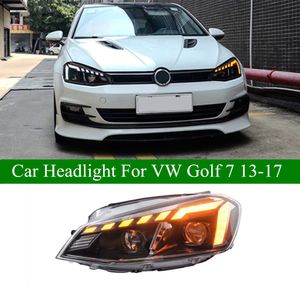 Araba Stil VW Golf 7 için Gündüz Işığı 7 LED Far Montaj Dinamik Dönüş Sinyal Açısı Göz Farları Projektör Lens 2013-2017