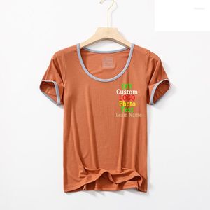 Kadın Tişörtleri Modal Özel Logo Metin Resimleri Kısa Kollu T-Shirt Kadın Yaz U-boyun gevşek dip gömlek buz ipek topwomen's